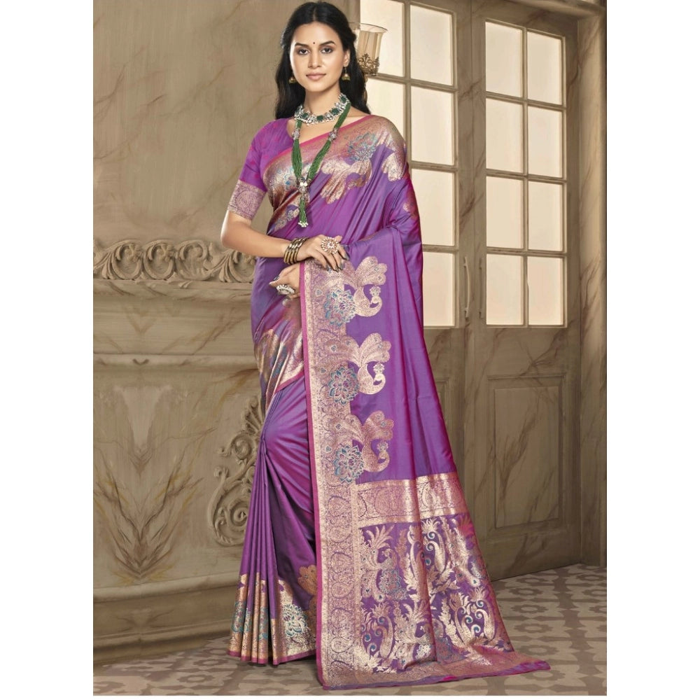 Clasymist Women's Silk Woven Design Saree With Unstitched Blouse 5.5Mtr (Purple)