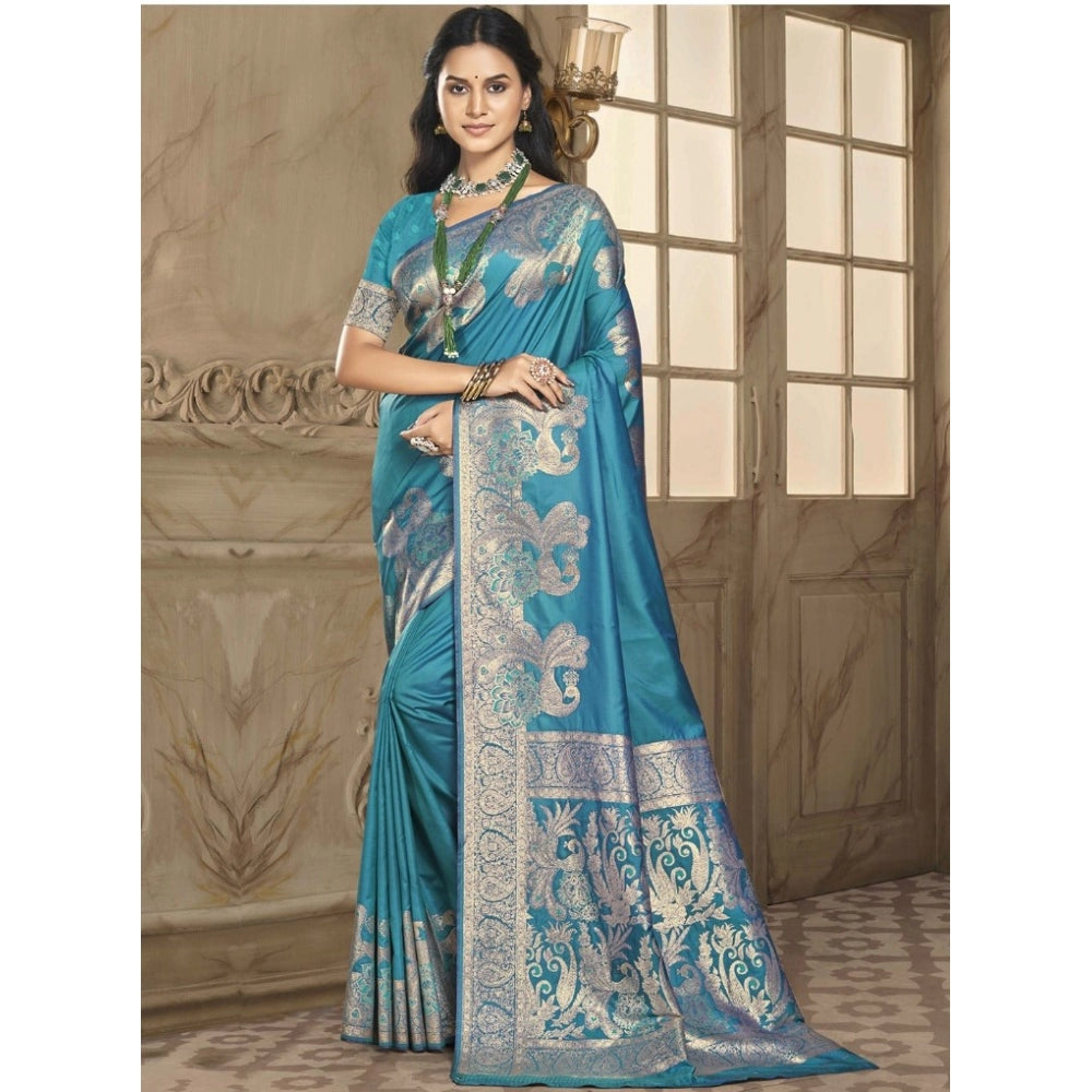 Clasymist Women's Silk Woven Design Saree With Unstitched Blouse 5.5Mtr (Blue)