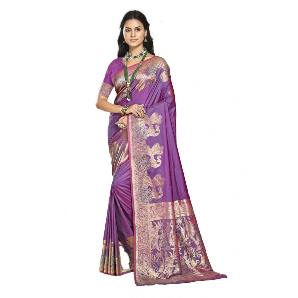 Clasymist Women's Silk Woven Design Saree With Unstitched Blouse 5.5Mtr (Purple)