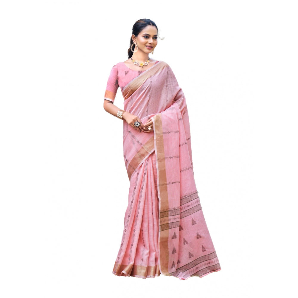 Clasymist Women's Cotton Printed Saree With Unstitched Blouse 5.5Mtr (Pink)