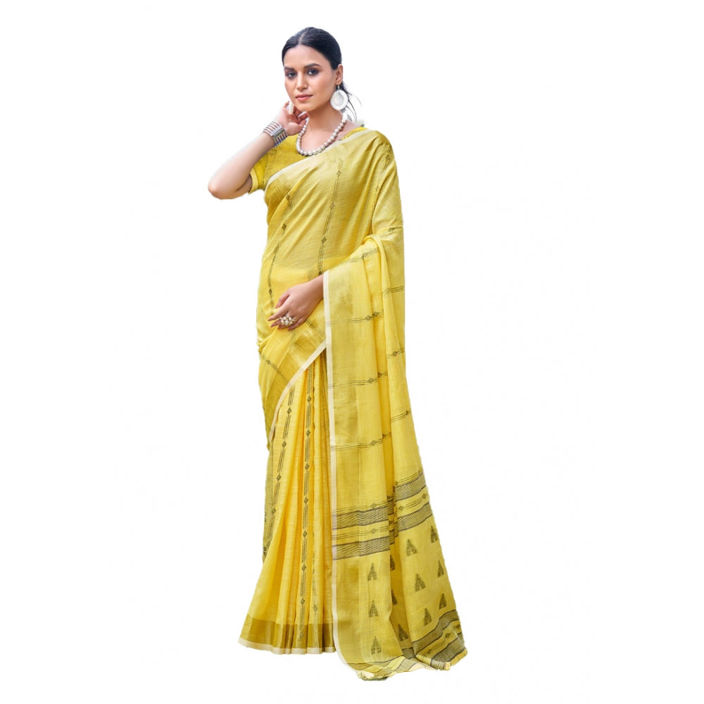 Clasymist Women's Cotton Printed Saree With Unstitched Blouse 5.5Mtr (Yellow)