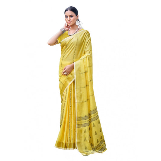 Clasymist Women's Cotton Printed Saree With Unstitched Blouse 5.5Mtr (Yellow)