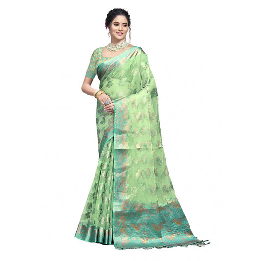 Clasymist Women's Organza Woven Design Saree With Unstitched Blouse 5.5Mtr (Green)