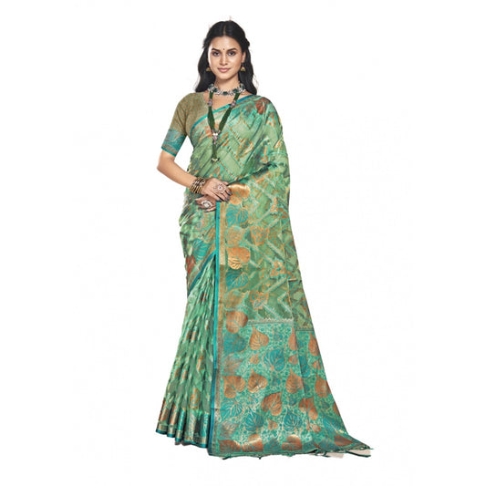 Clasymist Women's Organza Woven Design Saree With Unstitched Blouse 5.5Mtr (Green)