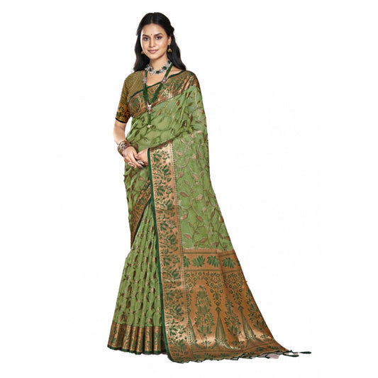 Clasymist Women's Organza Woven Design Saree With Unstitched Blouse 5.5Mtr (Green)