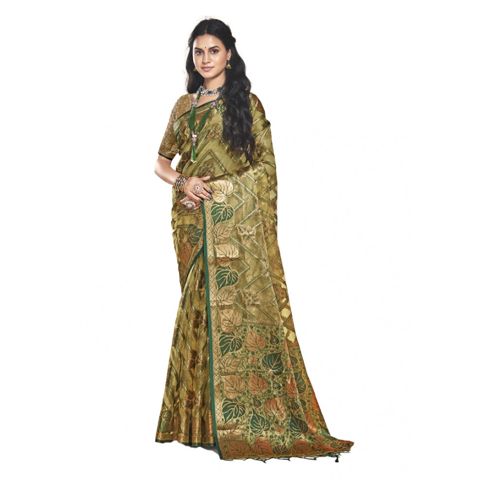 Clasymist Women's Organza Woven Design Saree With Unstitched Blouse 5.5Mtr (Green)