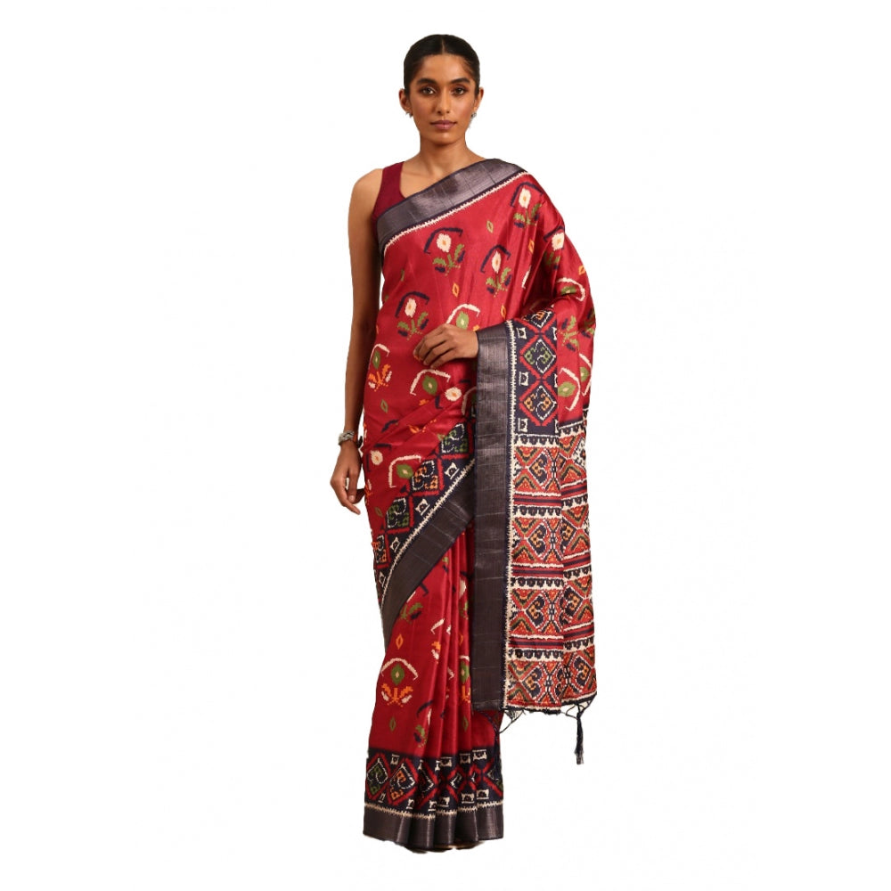 Clasymist Women's Cotton Printed Saree With Unstitched Blouse 5.5Mtr (Red)