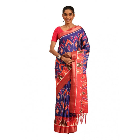 Clasymist Women's Cotton Printed Saree With Unstitched Blouse 5.5Mtr (Blue)