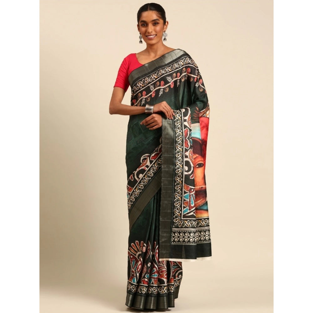 Clasymist Women's Cotton Printed Saree With Unstitched Blouse 5.5Mtr (Green)