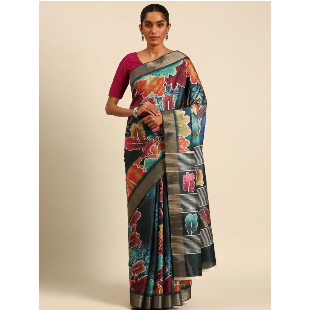 Clasymist Women's Cotton Printed Saree With Unstitched Blouse 5.5Mtr (Multicolor)