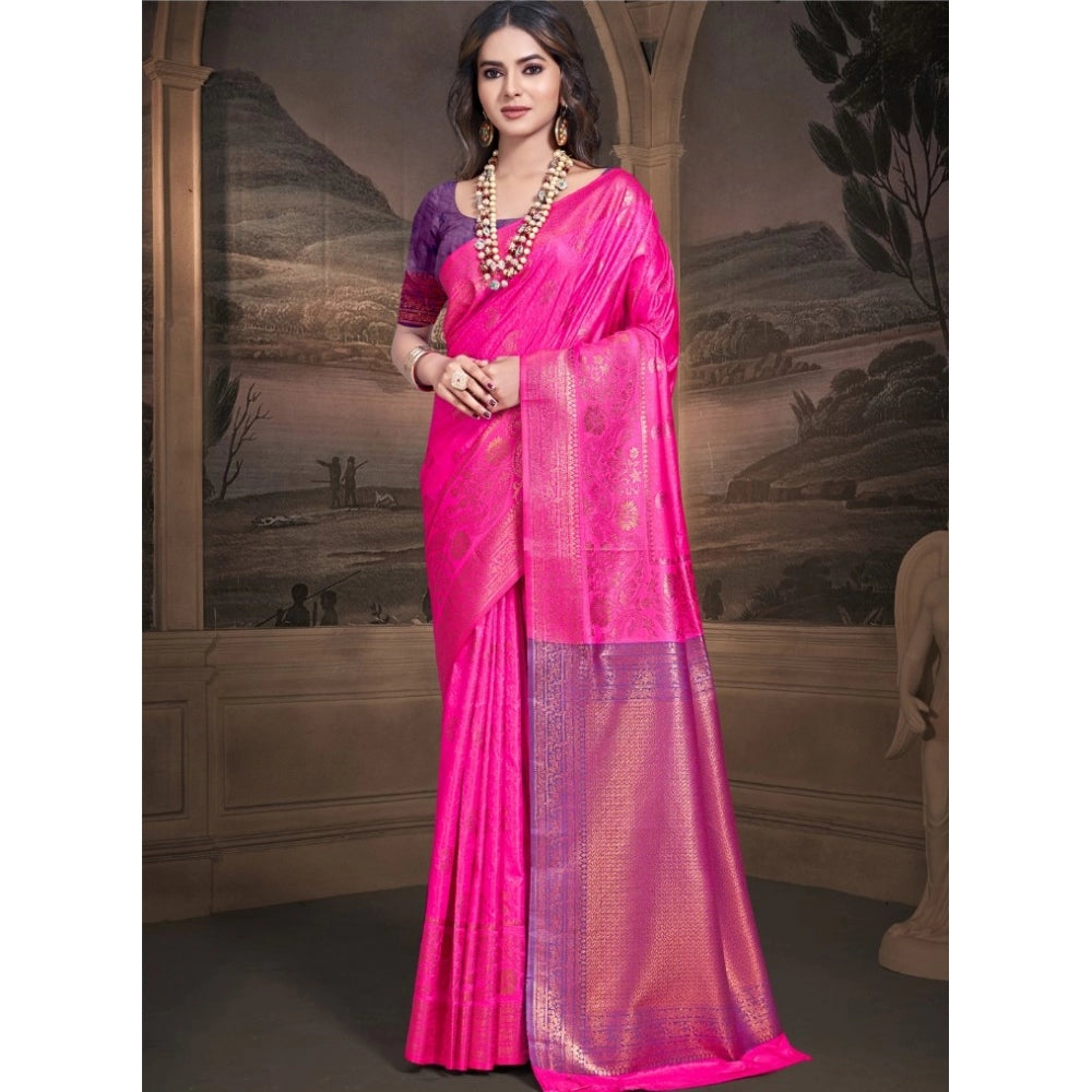 Clasymist Women's Silk Woven Design Saree With Unstitched Blouse 5.5Mtr (Pink)