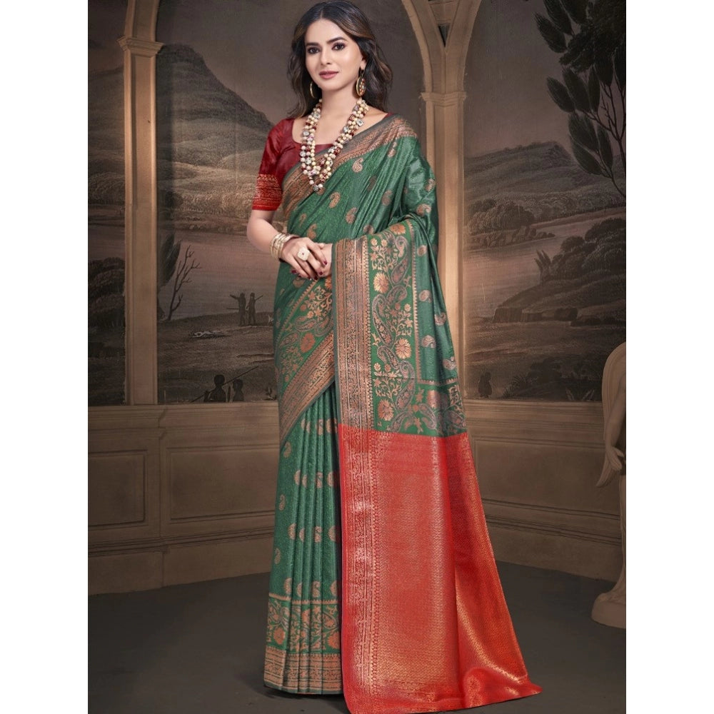 Clasymist Women's Silk Woven Design Saree With Unstitched Blouse 5.5Mtr (Green)