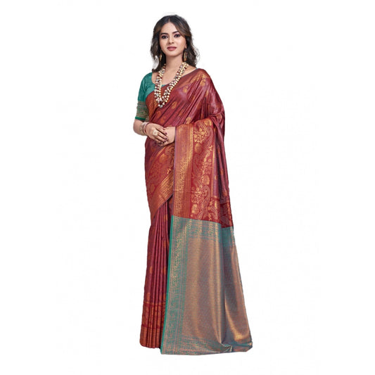 Clasymist Women's Silk Woven Design Saree With Unstitched Blouse 5.5Mtr (Maroon)