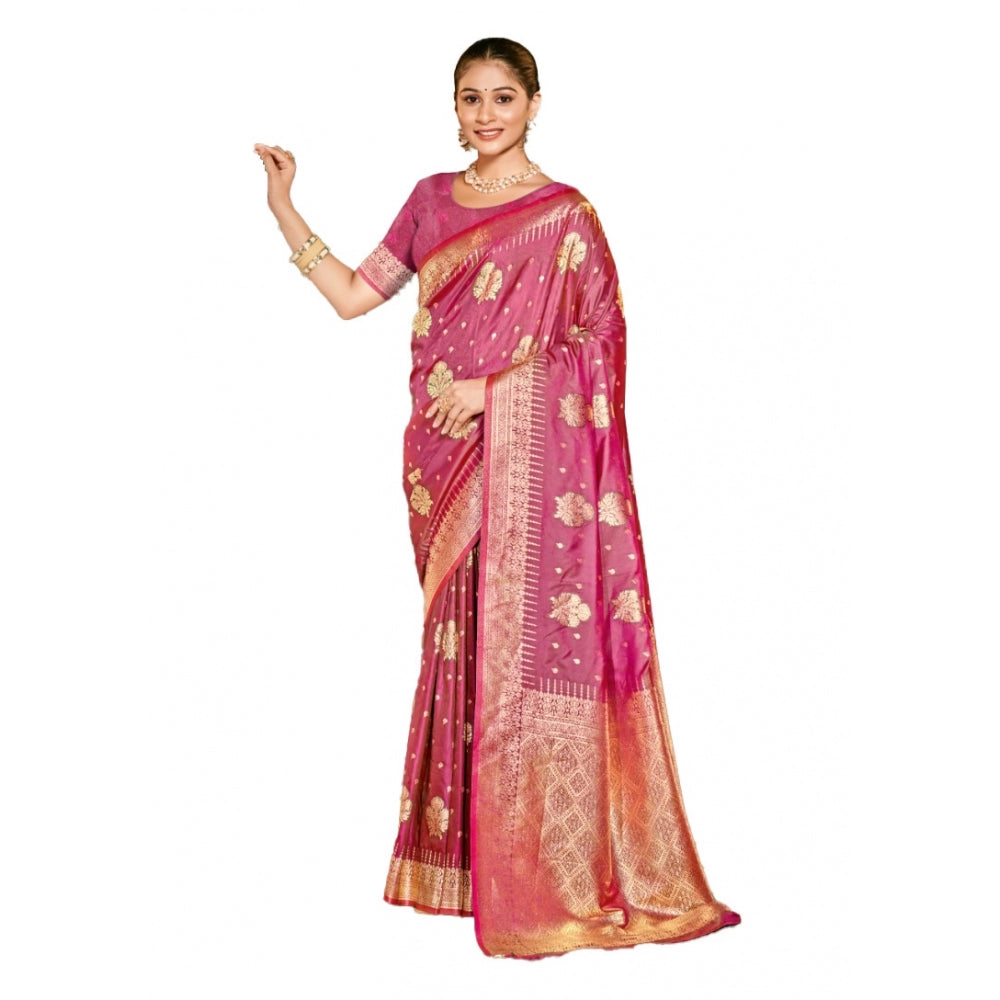 Clasymist Women's Silk Woven Design Saree With Unstitched Blouse 5.5Mtr (Pink)