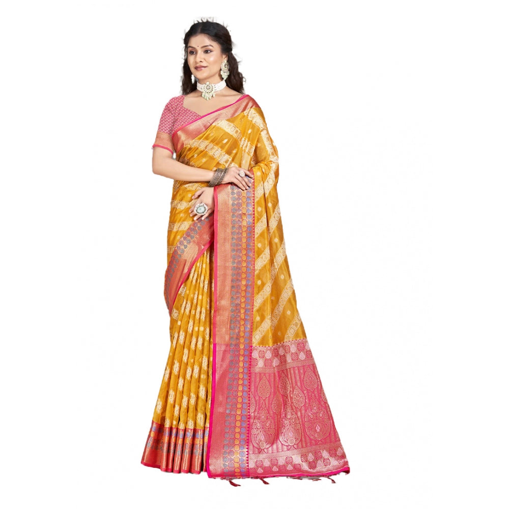 Clasymist Women's Silk Woven Design Saree With Unstitched Blouse 5.5Mtr (Mustard)