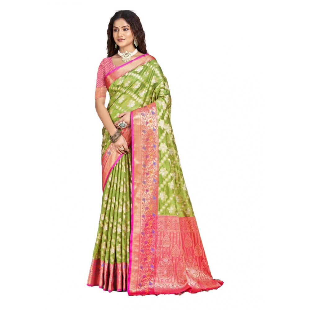 Clasymist Women's Silk Woven Design Saree With Unstitched Blouse 5.5Mtr (Green)