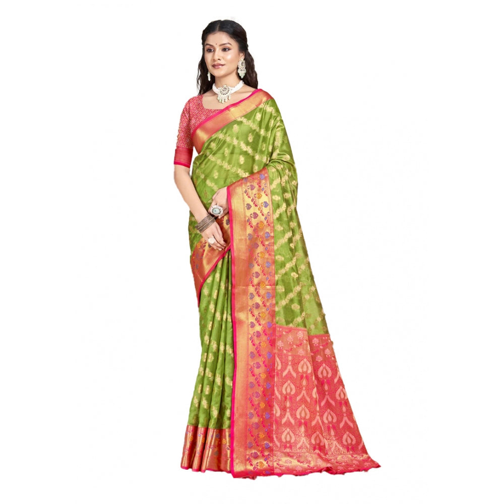 Clasymist Women's Silk Woven Design Saree With Unstitched Blouse 5.5Mtr (Green)