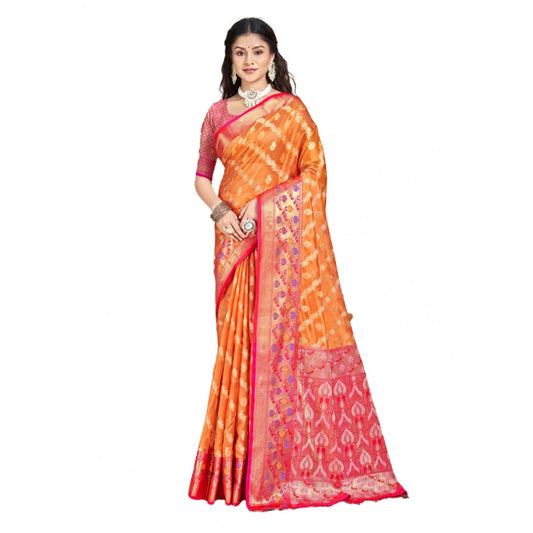 Clasymist Women's Silk Woven Design Saree With Unstitched Blouse 5.5Mtr (Orange)