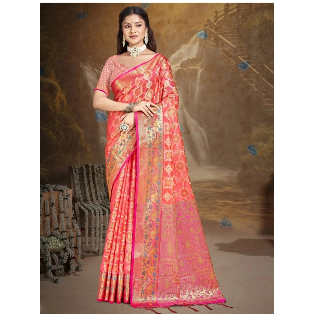 Clasymist Women's Silk Woven Design Saree With Unstitched Blouse 5.5Mtr (Pink)