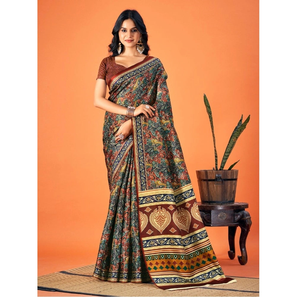 Clasymist Women's Polyester Printed Saree With Unstitched Blouse 5.5Mtr (Multicolor)