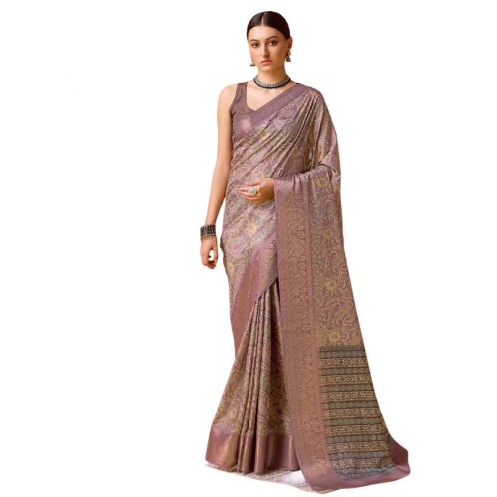 Clasymist Women's Cotton Printed Saree With Unstitched Blouse 5.5Mtr (Purple)