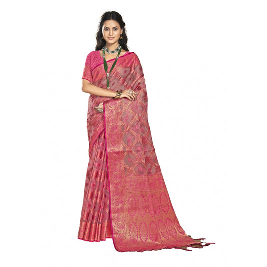 Clasymist Women's Organza Woven Design Saree With Unstitched Blouse 5.5Mtr (Pink)