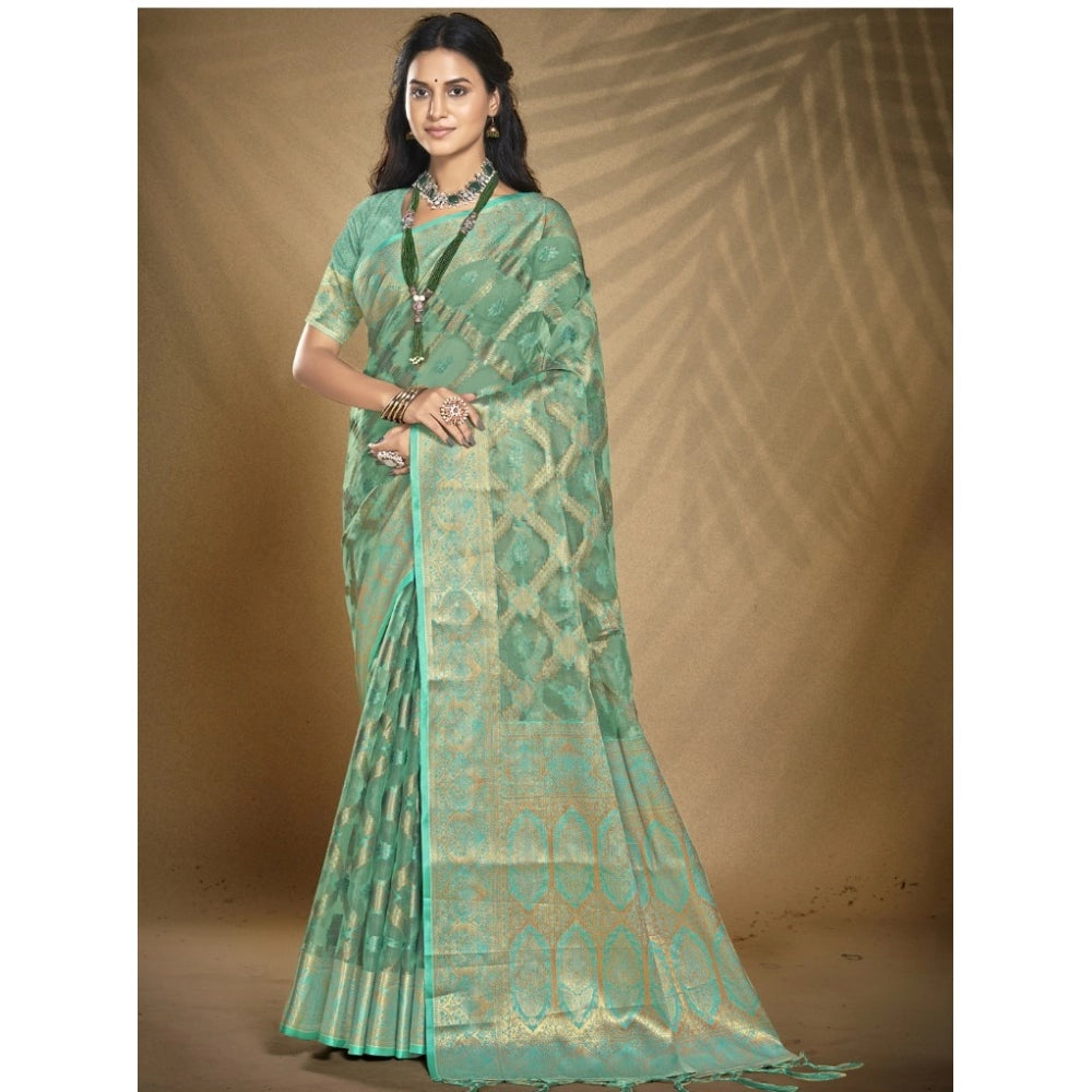 Clasymist Women's Organza Woven Design Saree With Unstitched Blouse 5.5Mtr (Green)