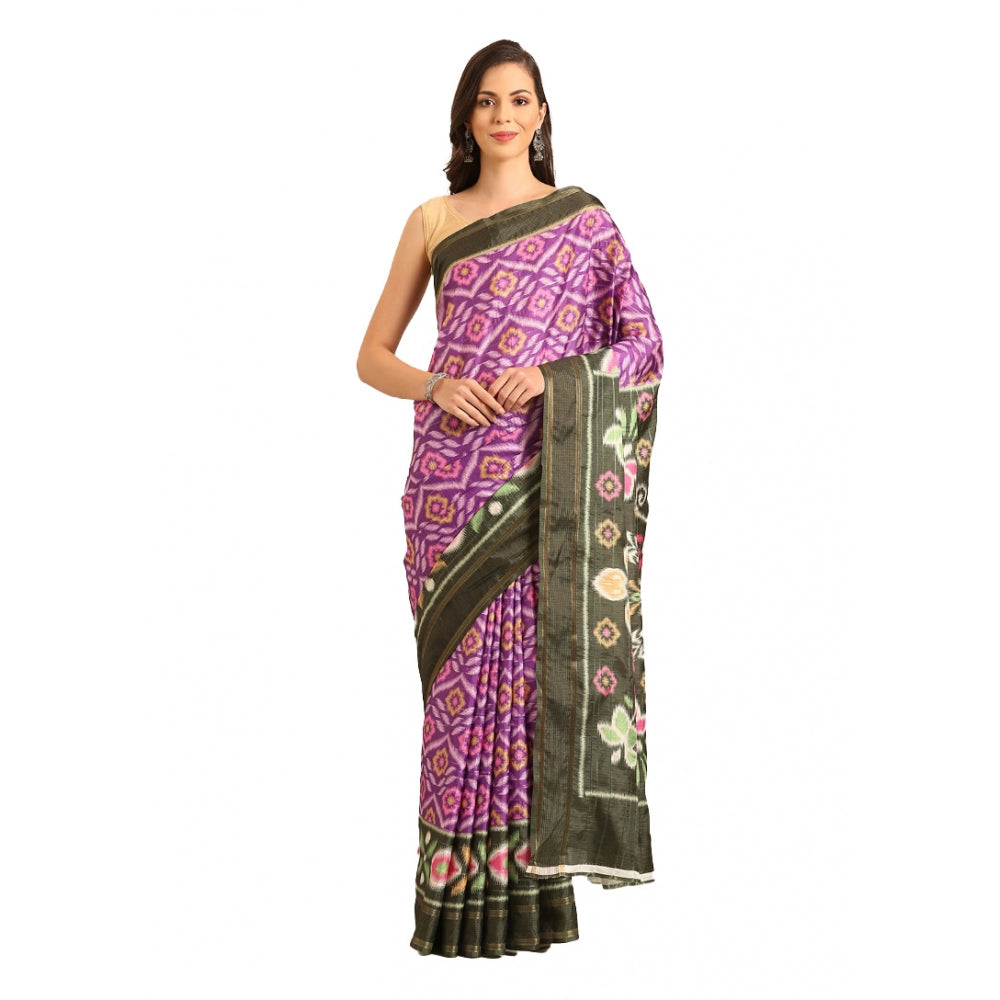 Clasymist Women's Cotton Printed Saree With Unstitched Blouse 5.5Mtr (Purple)