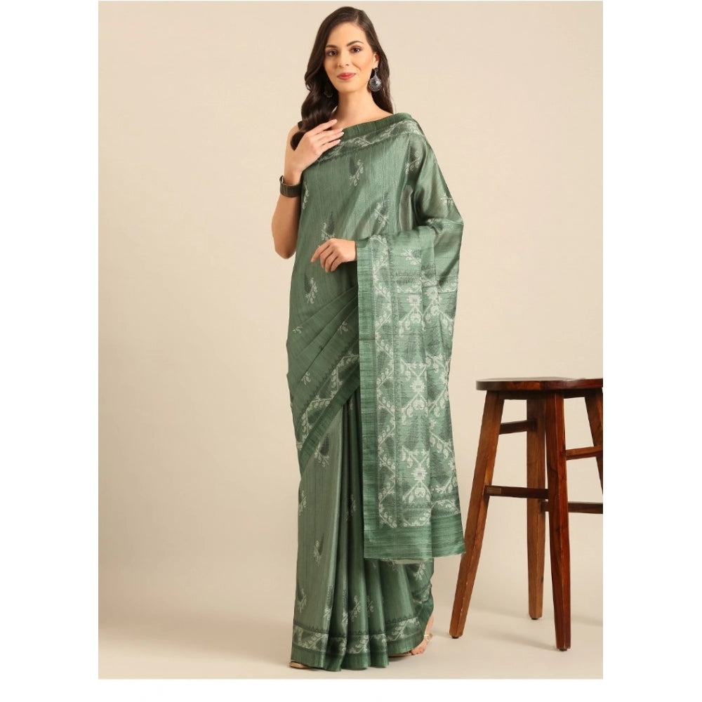 Clasymist Women's Cotton Printed Saree With Unstitched Blouse 5.5Mtr (Green)