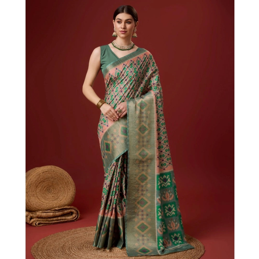 Clasymist Women's Cotton Printed Saree With Unstitched Blouse 5.5Mtr (Green)