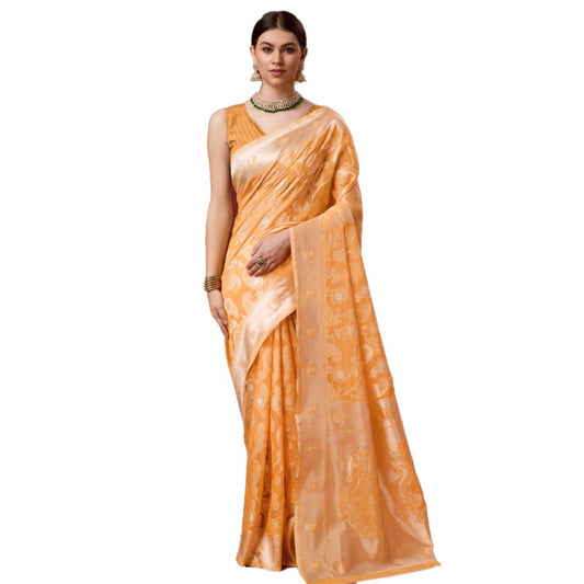 Clasymist Women's Cotton Woven Design Saree With Unstitched Blouse 5.5Mtr (Orange)