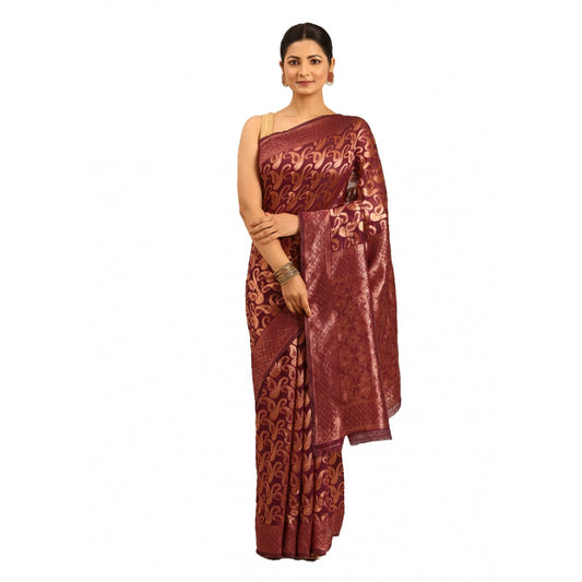 Clasymist Women's Cotton Woven Design Saree With Unstitched Blouse 5.5Mtr (Brown)