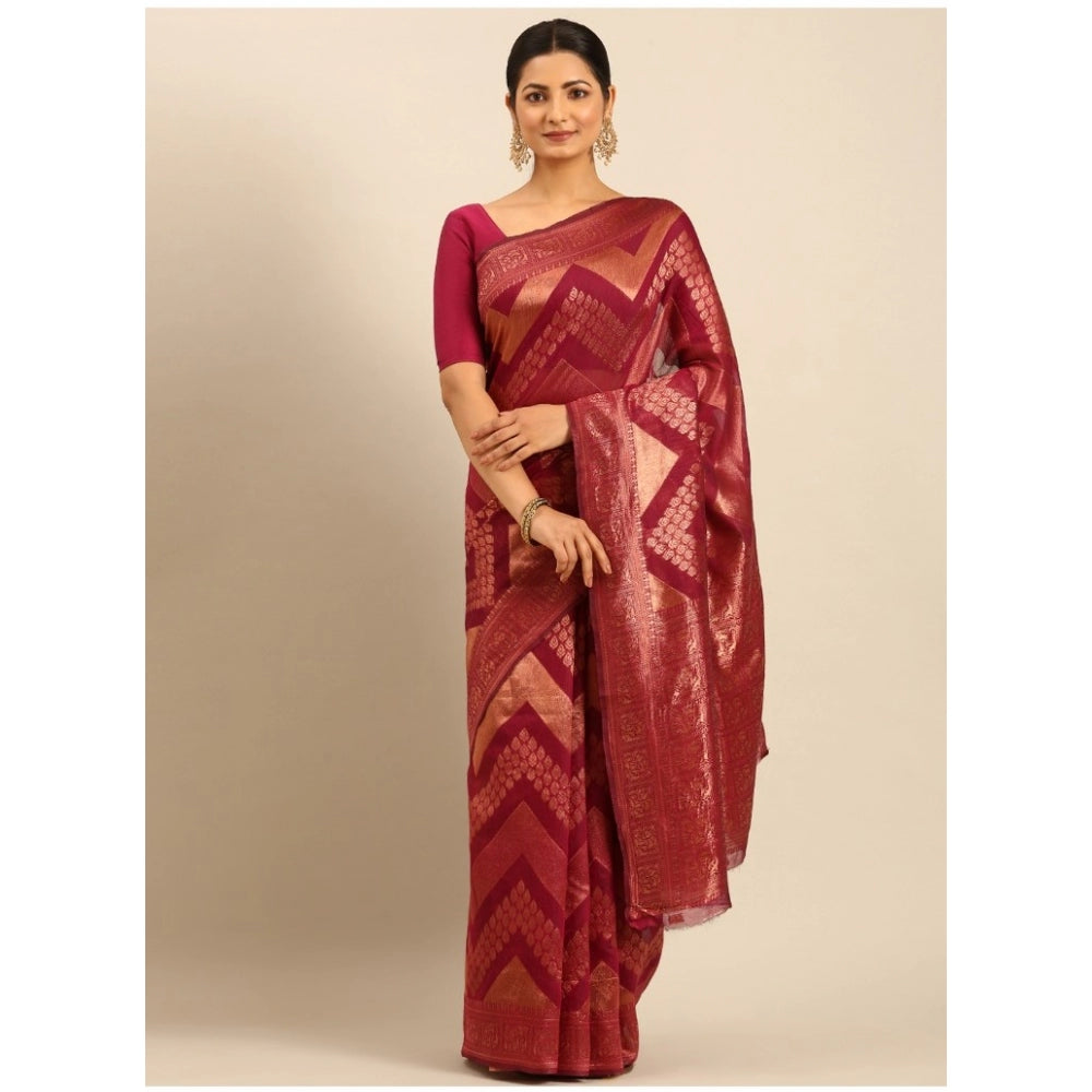 Clasymist Women's Cotton Woven Design Saree With Unstitched Blouse 5.5Mtr (Magenta)