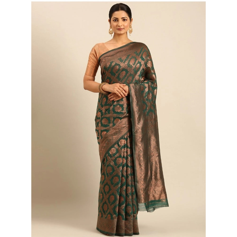 Clasymist Women's Cotton Woven Design Saree With Unstitched Blouse 5.5Mtr (Green)