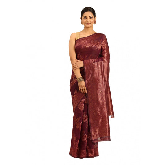 Clasymist Women's Cotton Woven Design Saree With Unstitched Blouse 5.5Mtr (Purple)