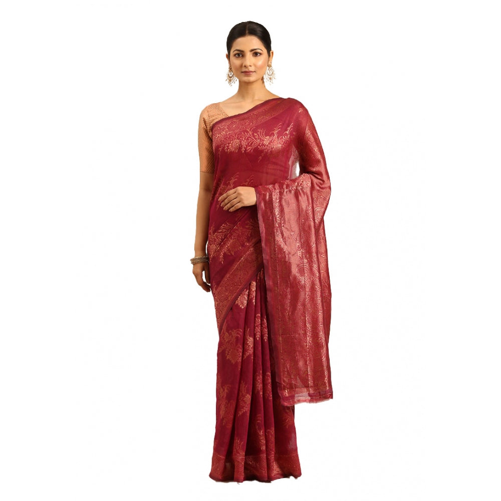 Clasymist Women's Cotton Woven Design Saree With Unstitched Blouse 5.5Mtr (Magenta)