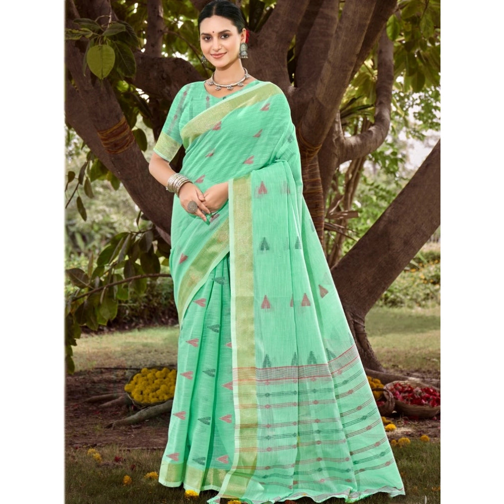 Clasymist Women's Cotton Printed Saree With Unstitched Blouse 5.5Mtr (Green)