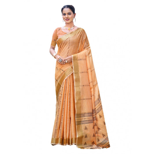 Clasymist Women's Cotton Printed Saree With Unstitched Blouse 5.5Mtr (Orange)