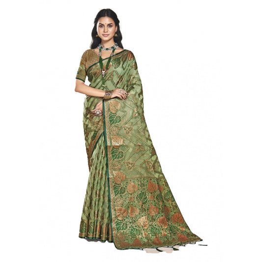 Clasymist Women's Organza Woven Design Saree With Unstitched Blouse 5.5Mtr (Green)