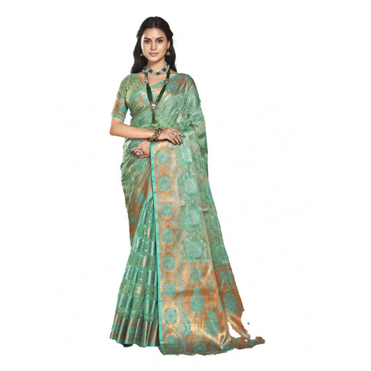 Clasymist Women's Organza Woven Design Saree With Unstitched Blouse 5.5Mtr (Green)