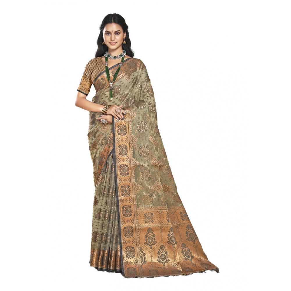 Clasymist Women's Organza Woven Design Saree With Unstitched Blouse 5.5Mtr (Grey)