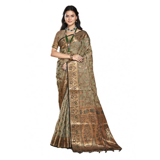 Clasymist Women's Organza Woven Design Saree With Unstitched Blouse 5.5Mtr (Grey)