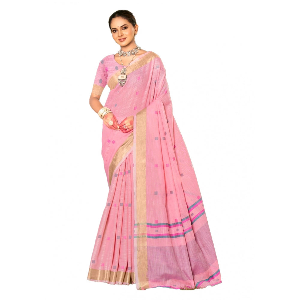 Clasymist Women's Cotton Printed Saree With Unstitched Blouse 5.5Mtr (Pink)