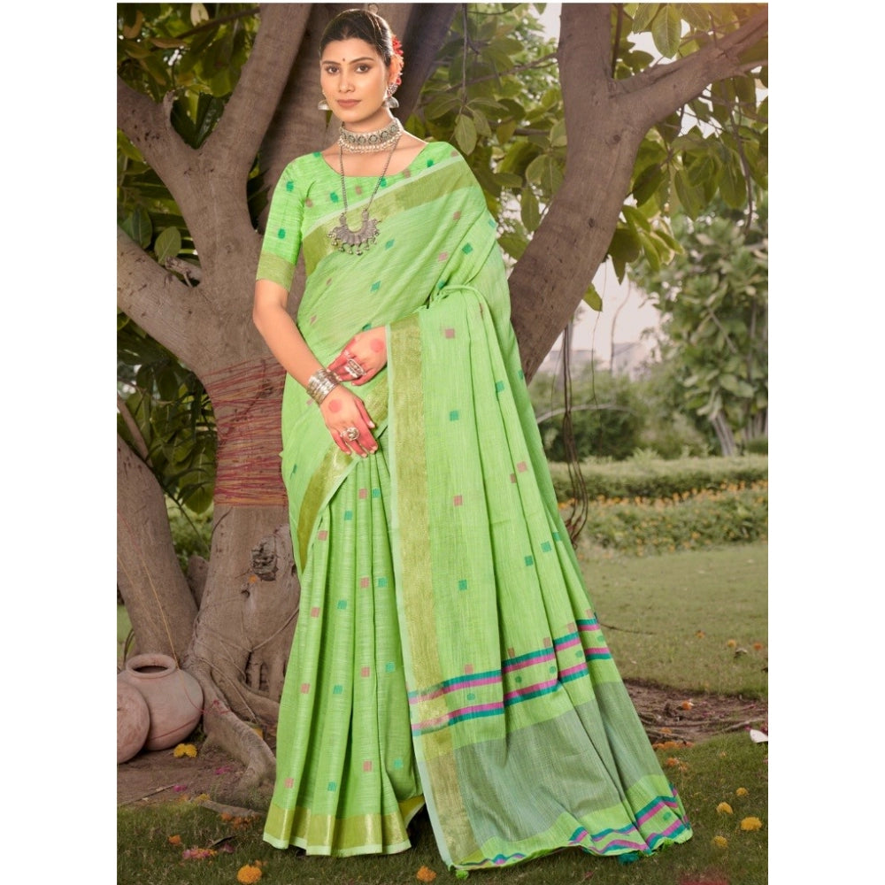 Clasymist Women's Cotton Printed Saree With Unstitched Blouse 5.5Mtr (Green)