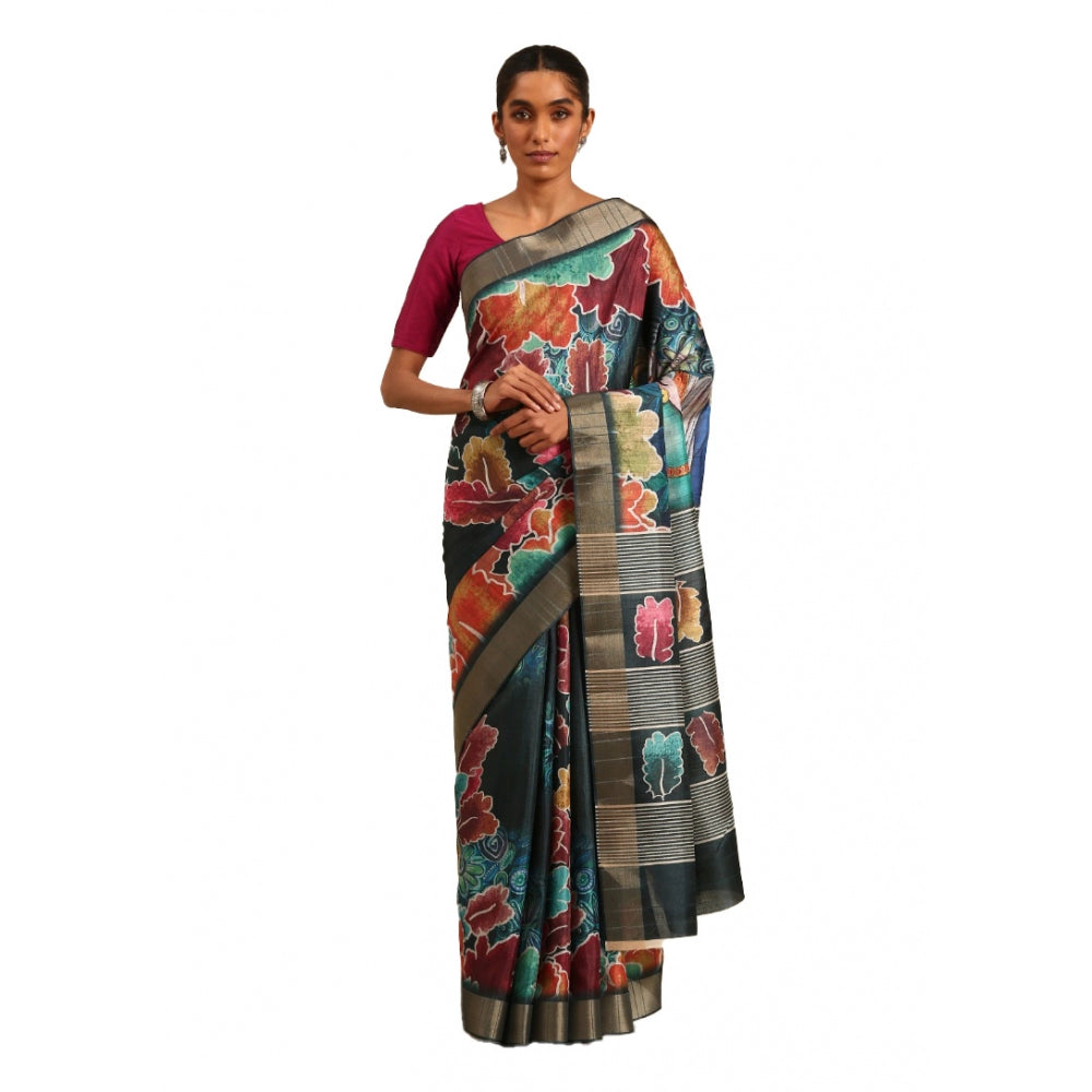 Clasymist Women's Cotton Printed Saree With Unstitched Blouse 5.5Mtr (Multicolor)