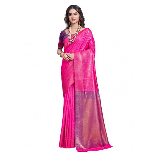 Clasymist Women's Silk Woven Design Saree With Unstitched Blouse 5.5Mtr (Pink)