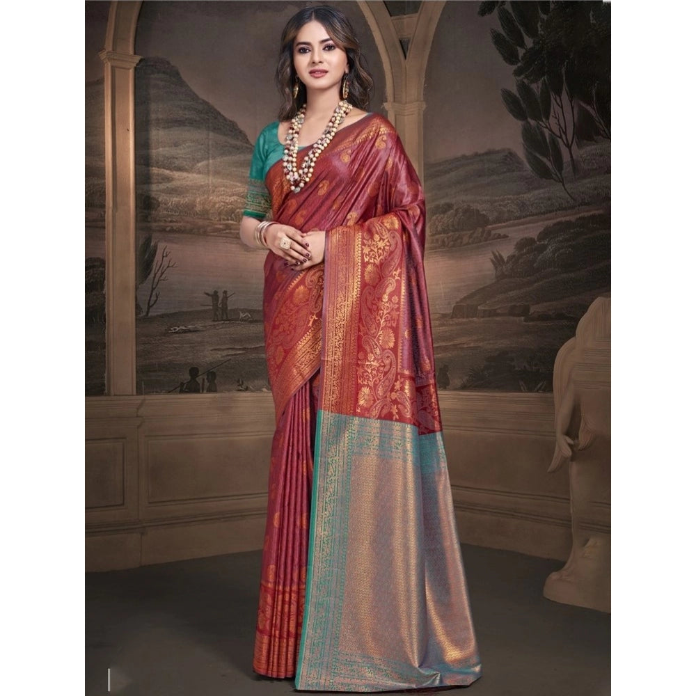 Clasymist Women's Silk Woven Design Saree With Unstitched Blouse 5.5Mtr (Maroon)