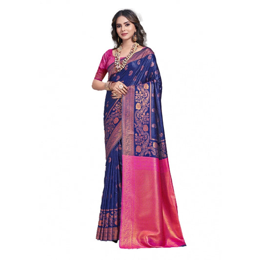 Clasymist Women's Silk Woven Design Saree With Unstitched Blouse 5.5Mtr (Blue)