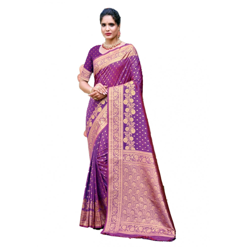 Clasymist Women's Silk Woven Design Saree With Unstitched Blouse 5.5Mtr (Purple)