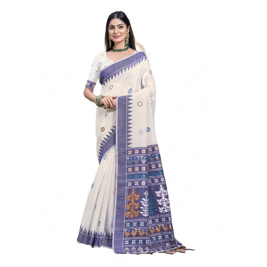 Clasymist Women's Cotton Printed Saree With Unstitched Blouse 5.5Mtr (Cream)